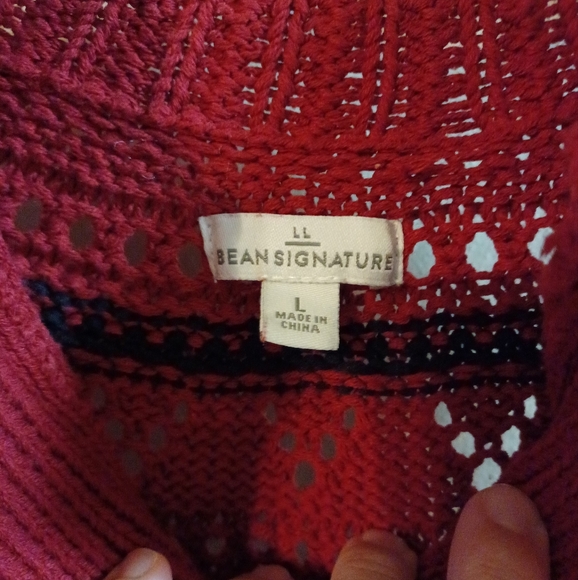 L.L.Bean Signature Women's Large 100% Cotton Red Knit Cardigan Button Up Sweater - Picture 6 of 8